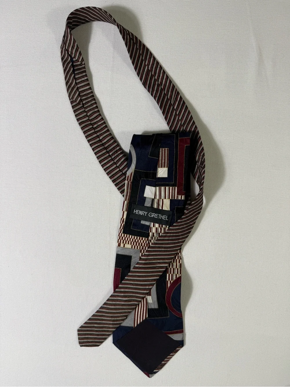 Henry Grethel Men's Patterned Tie in Navy, Burgundy & Brown